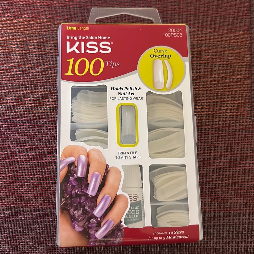 KISS 100 Tips - Curve Overlap Fake Nails . Nail Glue Included.